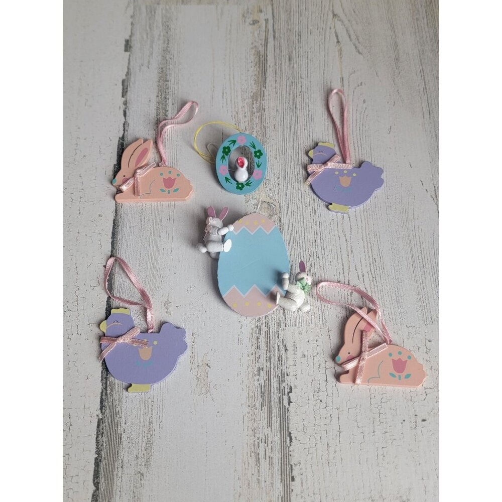 Pastel bunny easter egg chick bird spring ornament set xmas